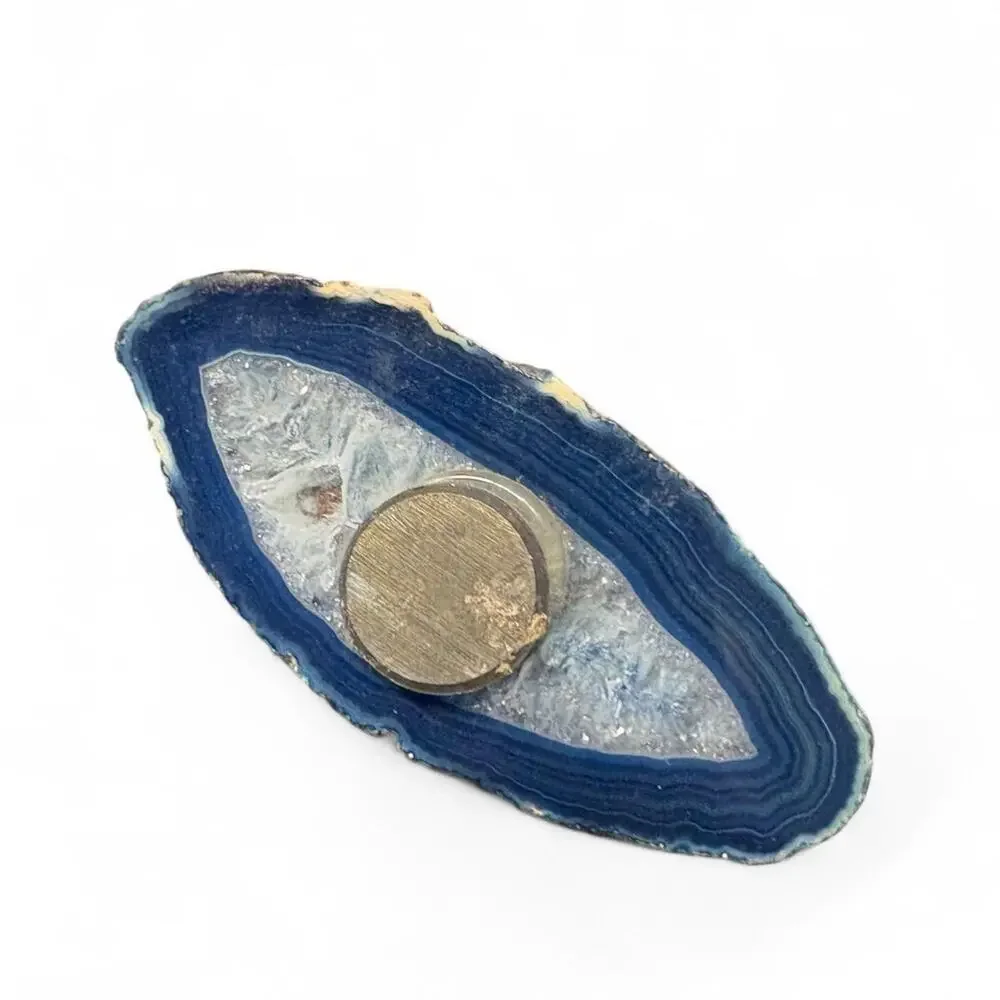 Vintage Blue Dyed Agate Slice Magnet Quartz Druzy Crystal 4” Geode